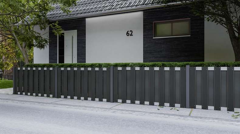 planeo Gardence Premade - Clôture de jardin BPC Clôture d'avant-cour Anthracite avec EV1 argent Traverse 180 x 90cm