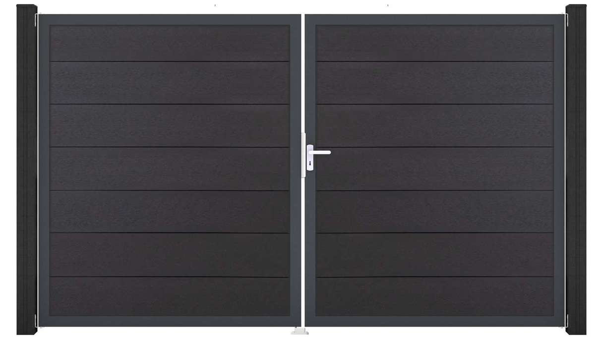 planeo Gardence Strong XL - Portail BPC - À deux vantaux, gris anthracite avec cadre en aluminium