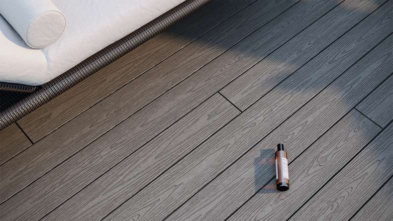 planeo CoEXWood Kit complet de terrasse en WPC Plancher massif - gris anthracite/gris brun structuré