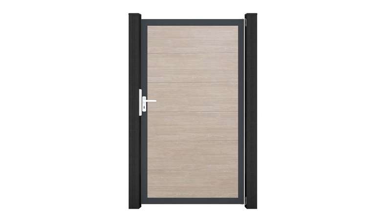 planeo Gardence Simply - Portail universel en PVC « Sheffield Oak » avec cadre en aluminium, 100 x 180 cm