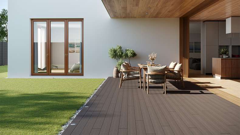 planeo LightWood WPC Lame de terrasse alvéolaire - gris clair 4.8m rainuré/cannelé