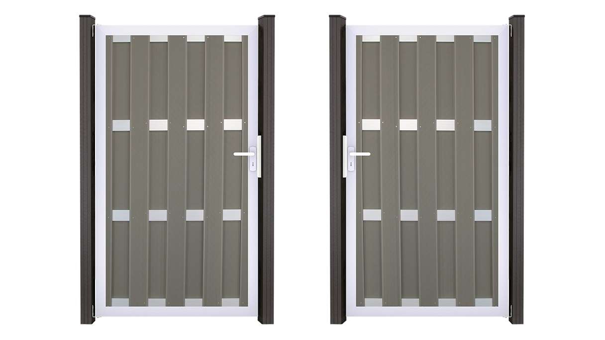 planeo Gardence Premade - Portillon BPC gris clair 100 x 180 x 4 cm - Cadre en aluminium argenté