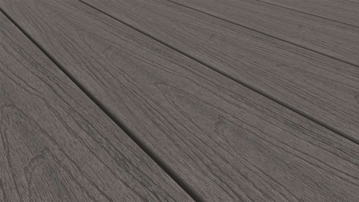planeo WOODLine Nature - Lame de terrasse WPC CoEx enrobée chambre creuse - gris foncé 3m structuré/lisse brossé