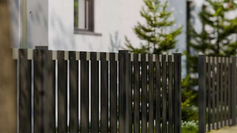 planeo Gardence Premade - Clôture de jardin BPC Clôture d'avant-cour Anthracite avec EV1 argent Traverse 180 x 90cm