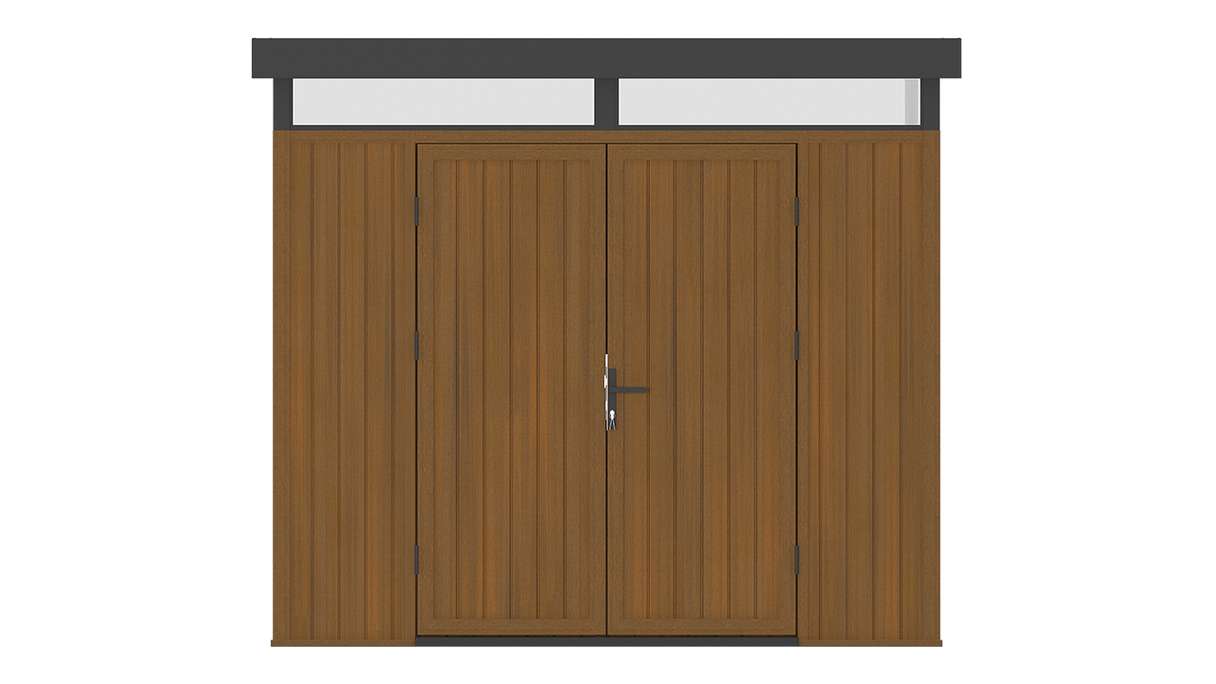 Abri de jardin planeo WPC CoEx à toit plat, modèle M - Teck de Birmanie, 250 x 250 x 226,5 cm