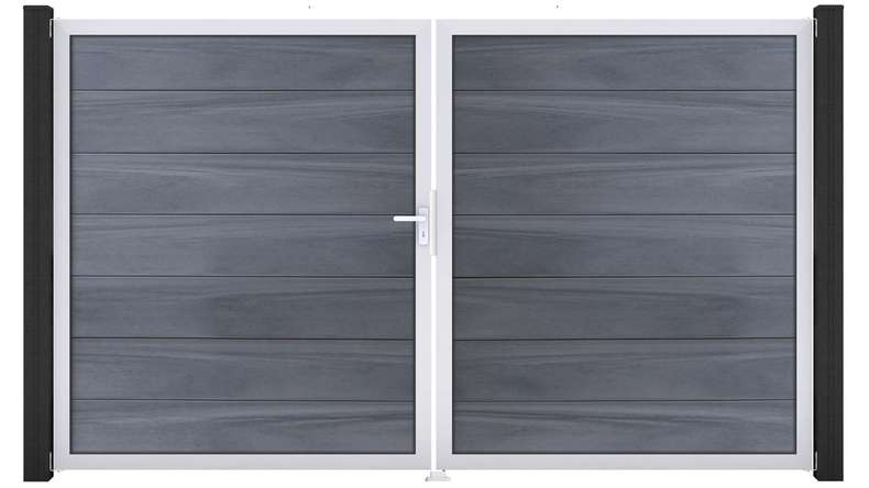 planeo Gardence Strong XL - Portail BPC - 2 vantaux, gris pierre, co-extrudé avec cadre en aluminium