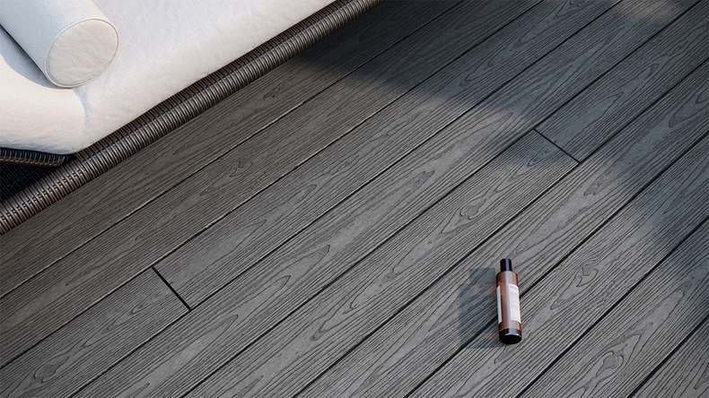 planeo CoEXWood Kit complet de terrasse en WPC Plancher massif - gris/ciment structuré