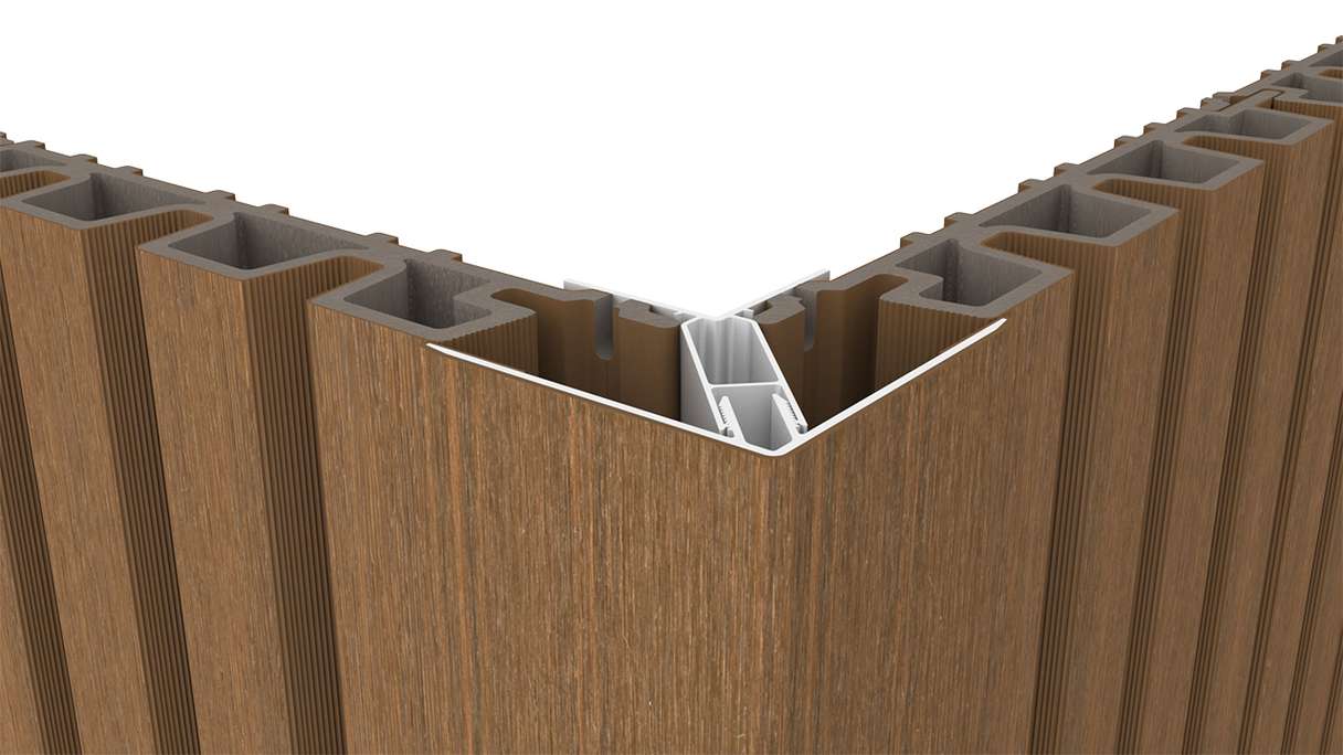 planeo LINEA - Profilé d'angle extérieur en aluminium CoEx « Burma Teak » 3000 x 66 x 66 mm