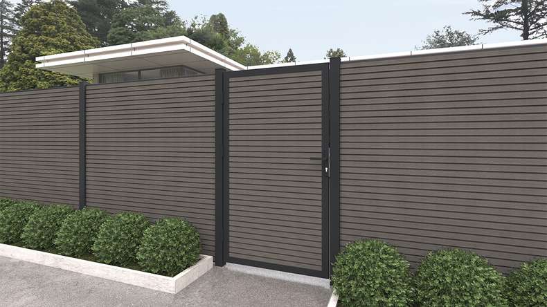 planeo LINEA - WPC CoEx Porte universelle en losange gris foncé avec cadre alu anthracite 100 x 180