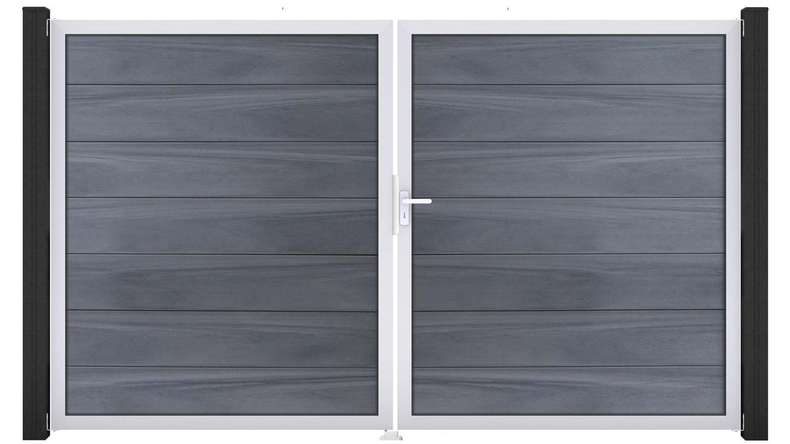 planeo Gardence Strong XL - Porte composite DIN droite 2 vantaux gris pierre co-ex avec cadre aluminium argenté