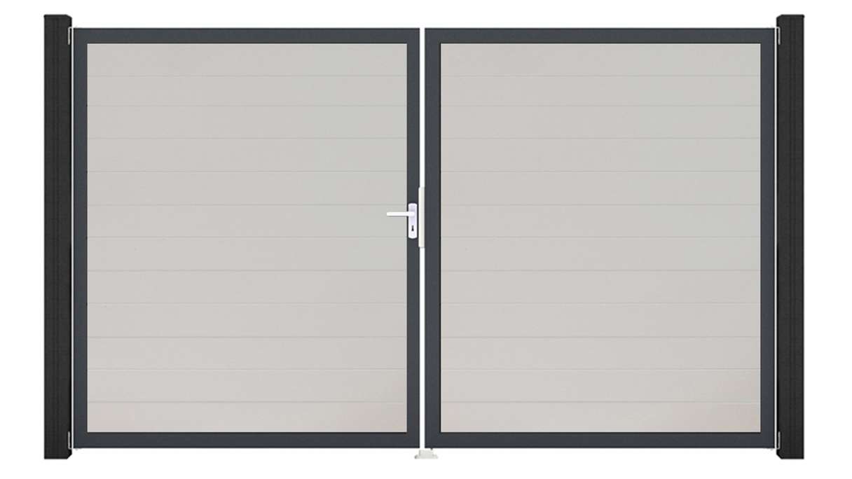 planeo Gardence Simply Small - Portail en PVC à deux vantaux, blanc, avec cadre en aluminium, 300 x 180 cm