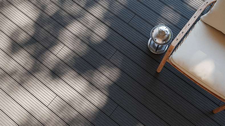 planeo LightWood WPC Lame de terrasse alvéolaire - gris foncé 4.2m rainuré/cannelé