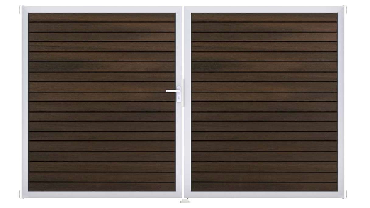 planeo Gardence Trendy - Portail BPC en losange - 2 vantaux, finition noyer co-ex avec cadre en aluminium