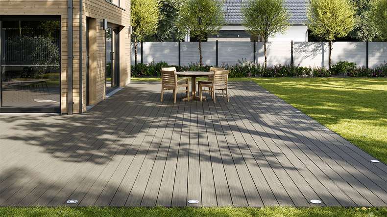 planeo AntikWood Kit complet de terrasse en WPC planches massives - gris pierre vieilli