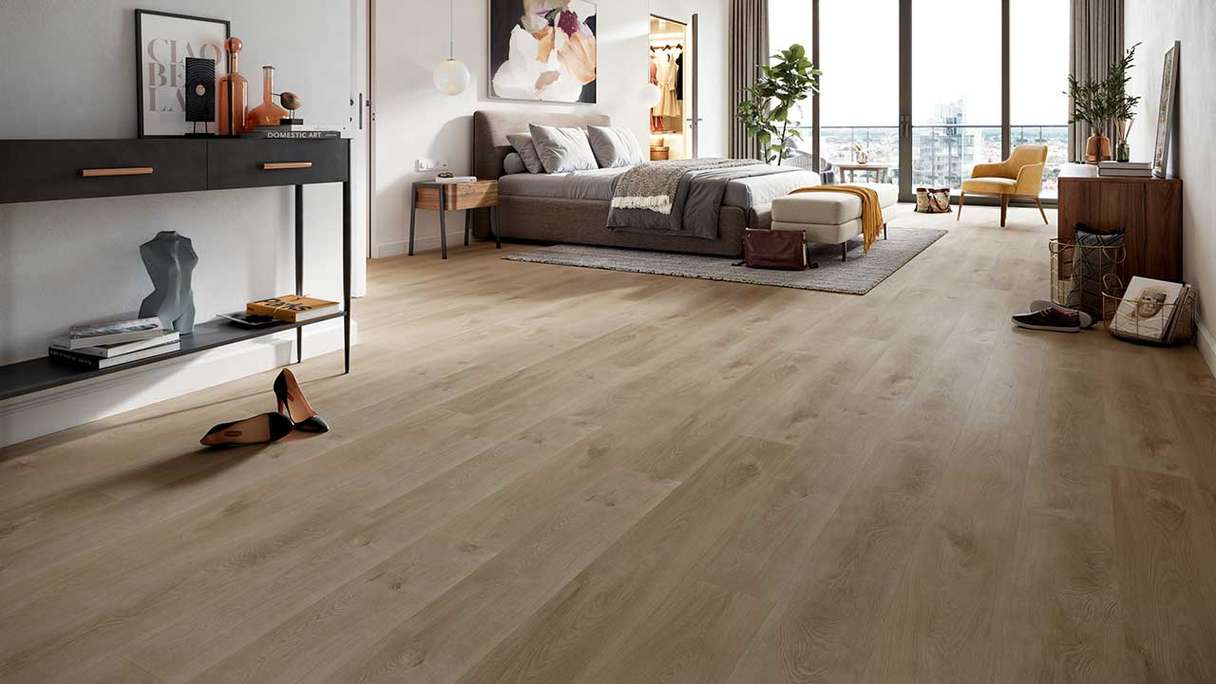 planeo Vinyle à clic rigide - HOMEtec Basic 30 IXPE Sunlit Amber Oak | Isolation phonique intégrée (RP-E30-5)