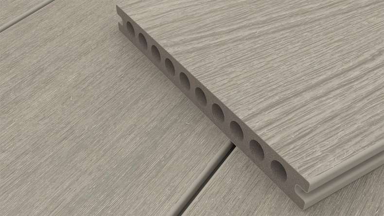planeo MAXLine Nature - WPC CoEx lame de terrasse XL gainée chambre creuse - gris clair 3m structuré/lisse brossé