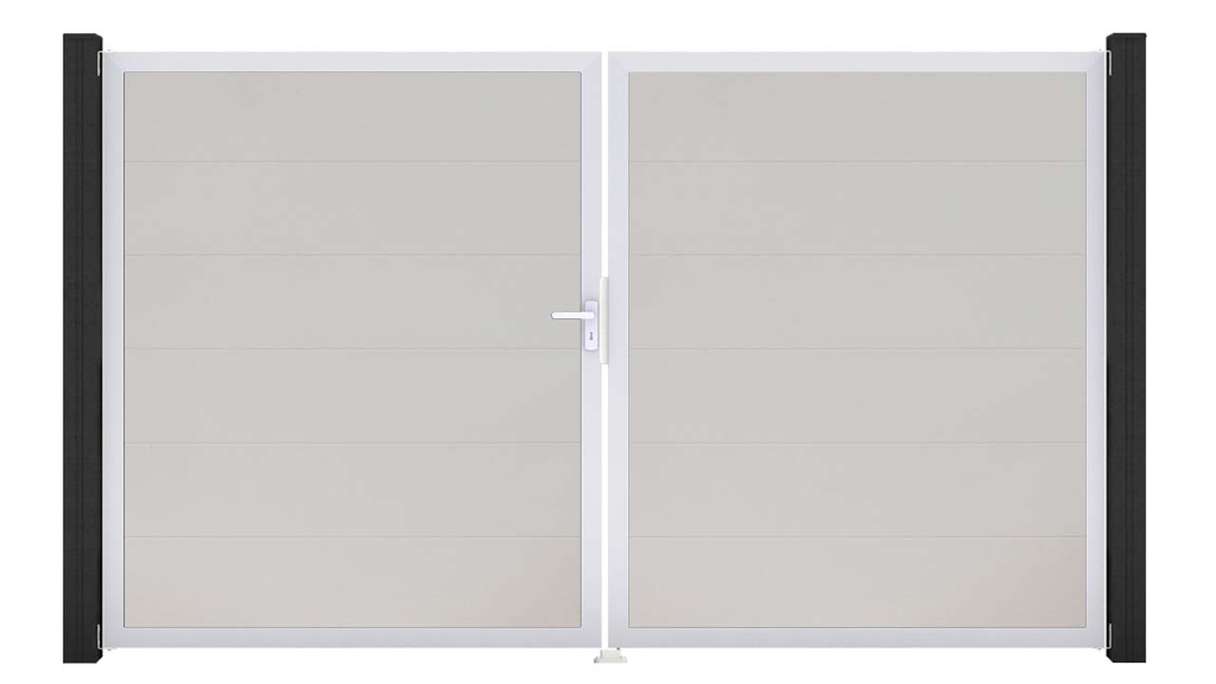 planeo Gardence Simply - Portail en PVC à deux vantaux, blanc, avec cadre en aluminium
