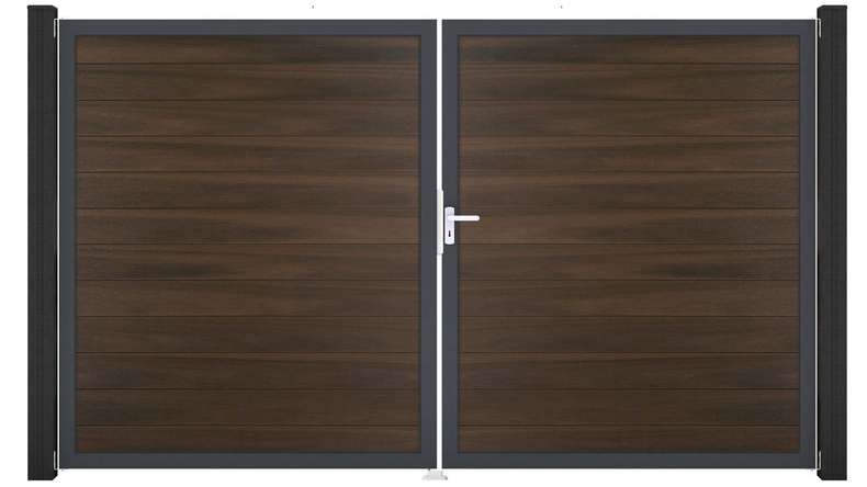 planeo Gardence Strong - Porte composite DIN droite 2 vantaux noyer co-ex avec cadre alu Anthracite