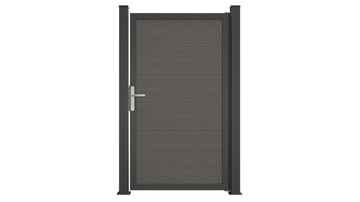 planeo Gardence Simply Guard - Porte universelle en PVC Grey Ash Cut avec cadre en aluminium anthracite | DB703 100 x 180 cm