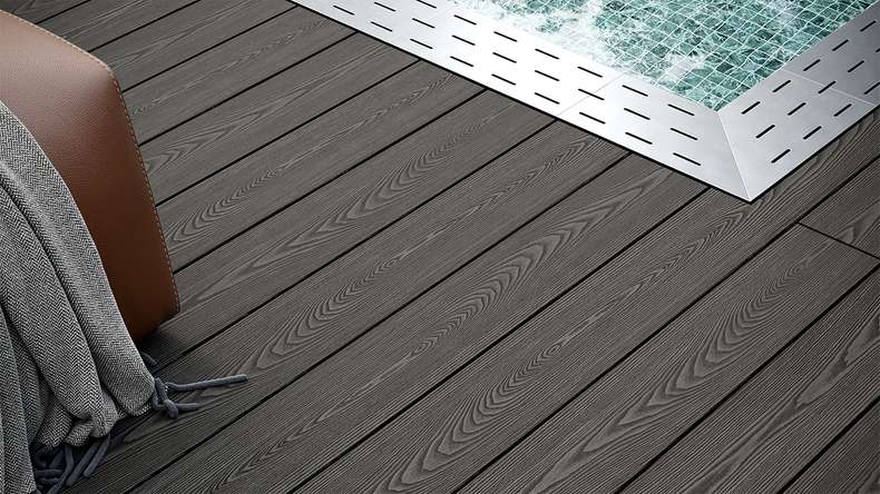 planeo SolidWood Kit complet de terrasse en WPC Planche massive - gris foncé français/structuré