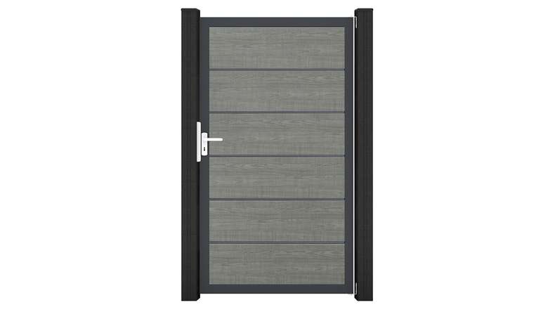 planeo Gardence Simply Premium - Portail universel en PVC « Grey Ash Cut » avec cadre en aluminium, 100 x 180 cm