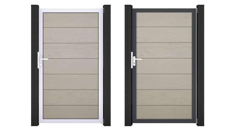 planeo Gardence Strong XL - Portillon universel BPC bicolore « Sand » avec cadre en aluminium 100 x 180 x 4 cm