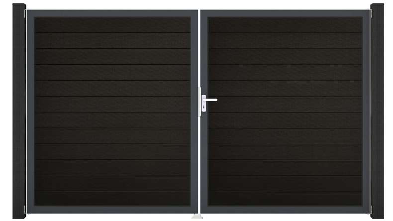 planeo Gardence Strong - Portail BPC - À deux battants, noir co-extrudé avec cadre en aluminium