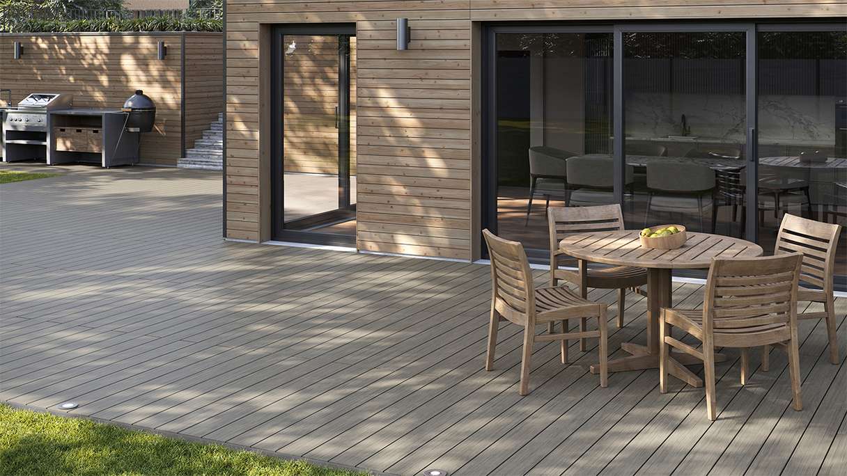 planeo AntikWood Kit complet de terrasse en WPC planches massives - gris pierre vieilli