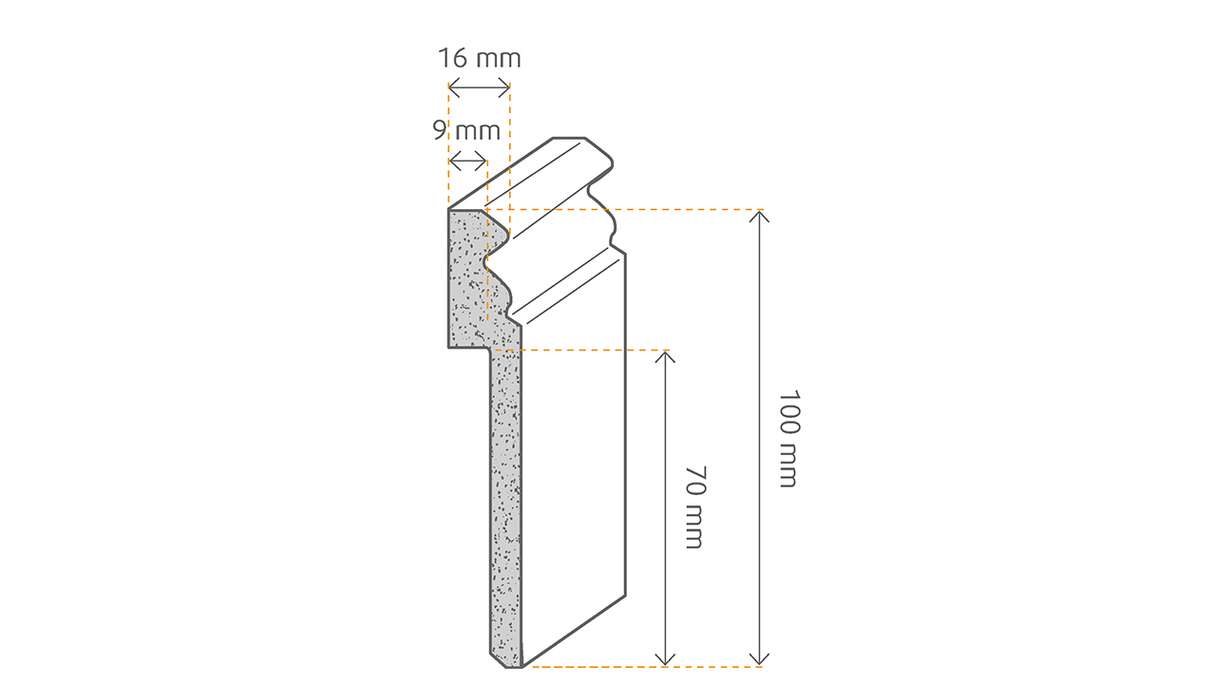Baguette de recouvrement pour carrelage MDF 16x100x2500 mm, blanc Alt Berlin 10 x 70 mm