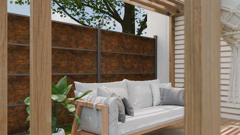 planeo Gardence Resistant - Clôture à emboîter HPL aspect rouille 180 x 183 cm