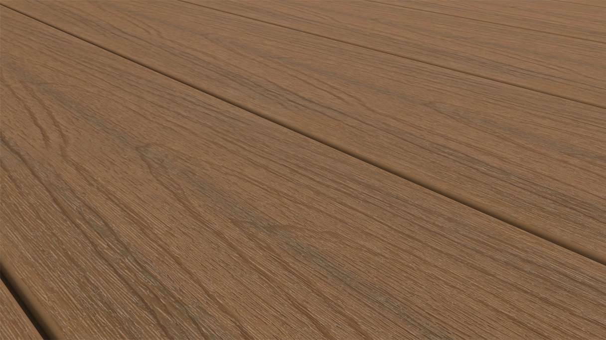 planeo MAXLine Nature - WPC CoEx lame de terrasse XL gainée chambre creuse - Burma Teak 3m structuré/lisse brossé