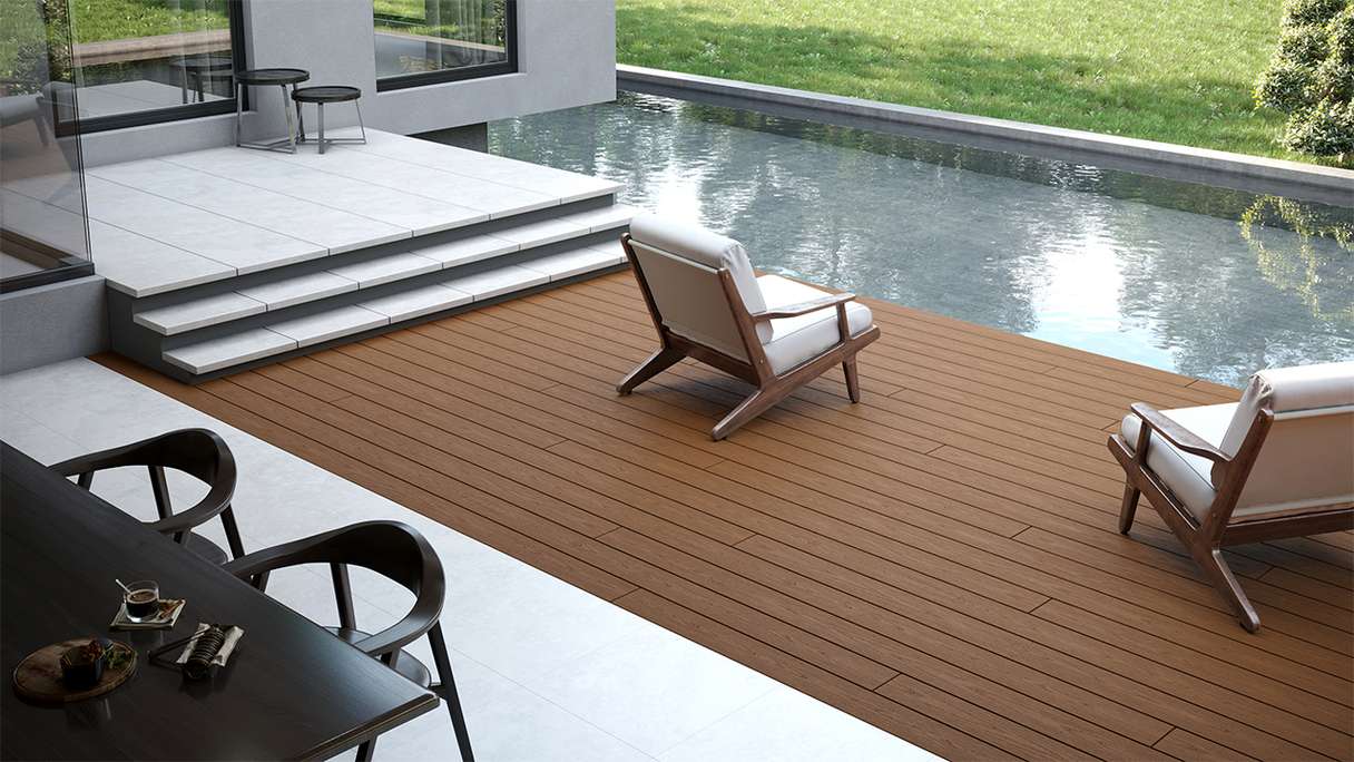 planeo CoEXWood Lame de terrasse WPC massif enrobé - Sable/Caramel 3m structuré