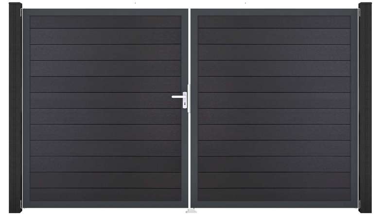 planeo Gardence Strong - Portail BPC - à deux vantaux, gris anthracite avec cadre en aluminium anthracite