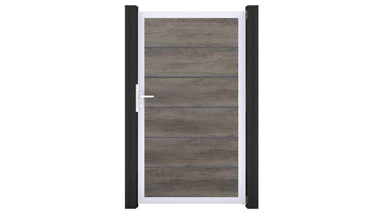 planeo Gardence Simply Premium - Portail universel en PVC « Monument Oak » avec cadre en aluminium, 100 x 180 cm