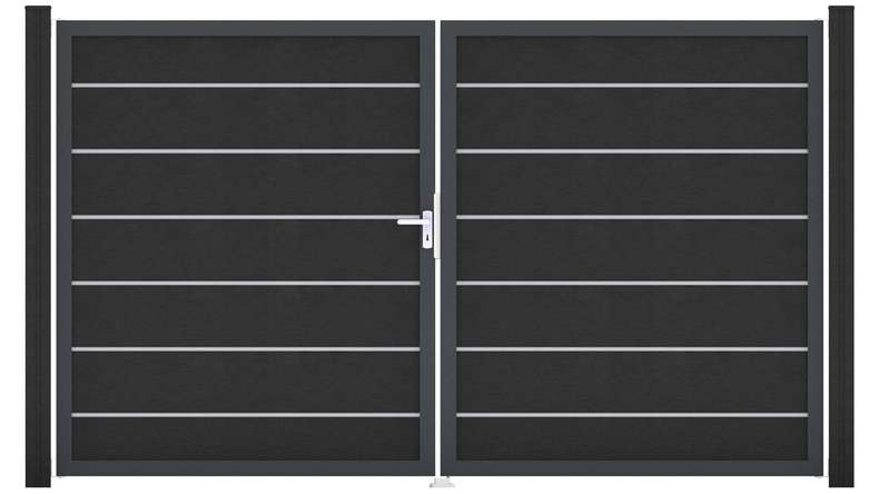 planeo Gardence Deluxe - Porte composite DIN gauche 2 vantaux gris Anthracite avec cadre aluminium Anthracite