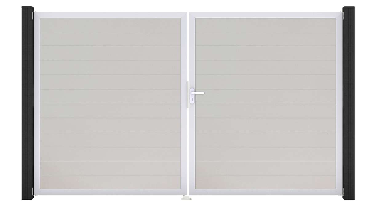 planeo Gardence Simply Small - Portail en PVC à deux vantaux, blanc, avec cadre en aluminium, 300 x 180 cm