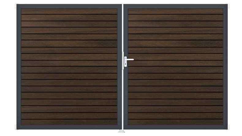 planeo Gardence Trendy - Portail BPC en losange - 2 vantaux, finition noyer co-ex avec cadre en aluminium