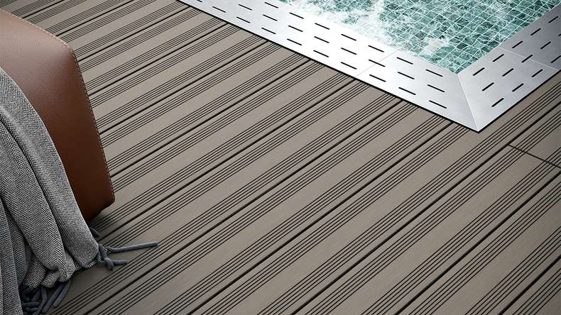 planeo SolidWood Kit complet de terrasse en WPC Planche massive - gris clair français/structuré