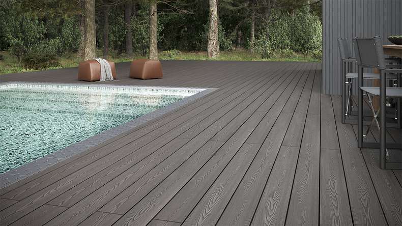 planeo SolidWood WPC Lame de terrasse massive - gris clair 3.6m français/structuré