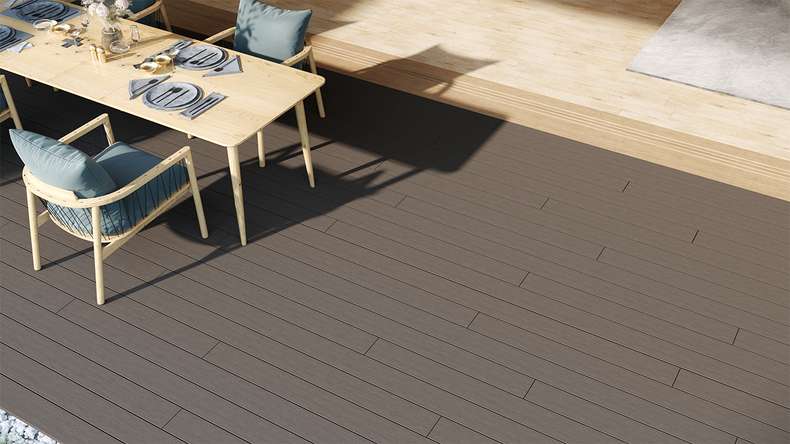 planeo LightWood WPC Lame de terrasse alvéolaire - gris clair 4.8m rainuré/cannelé