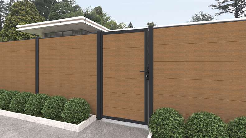 planeo INFINITY XL-Board - WPC CoEx Clôture à emboîter Burma Teck 176 x 183