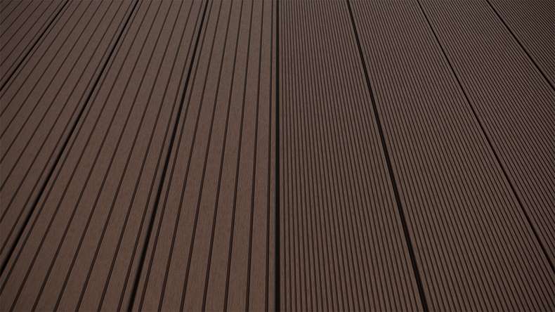 planeo LineWood Lame de terrasse WPC massif - brun foncé 3m rainuré/cannelé
