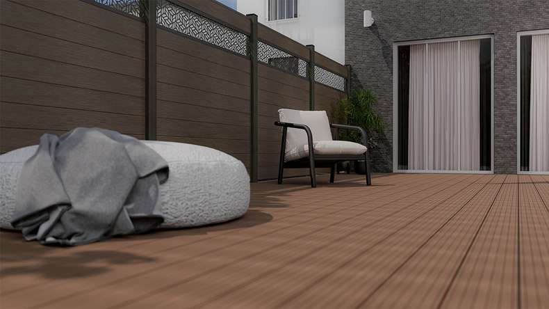 planeo Gardence Strong - Clôture à emboîter BPC Leafs noix co-ex 180 x 180 cm