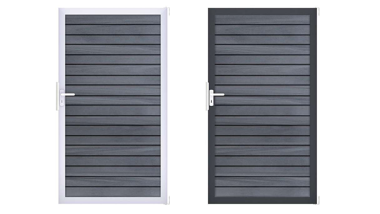 planeo Gardence Trendy - Portail universel BPC-Rhombus - Gris pierre, coextrudé avec cadre en aluminium 100 x 180 x 4 cm