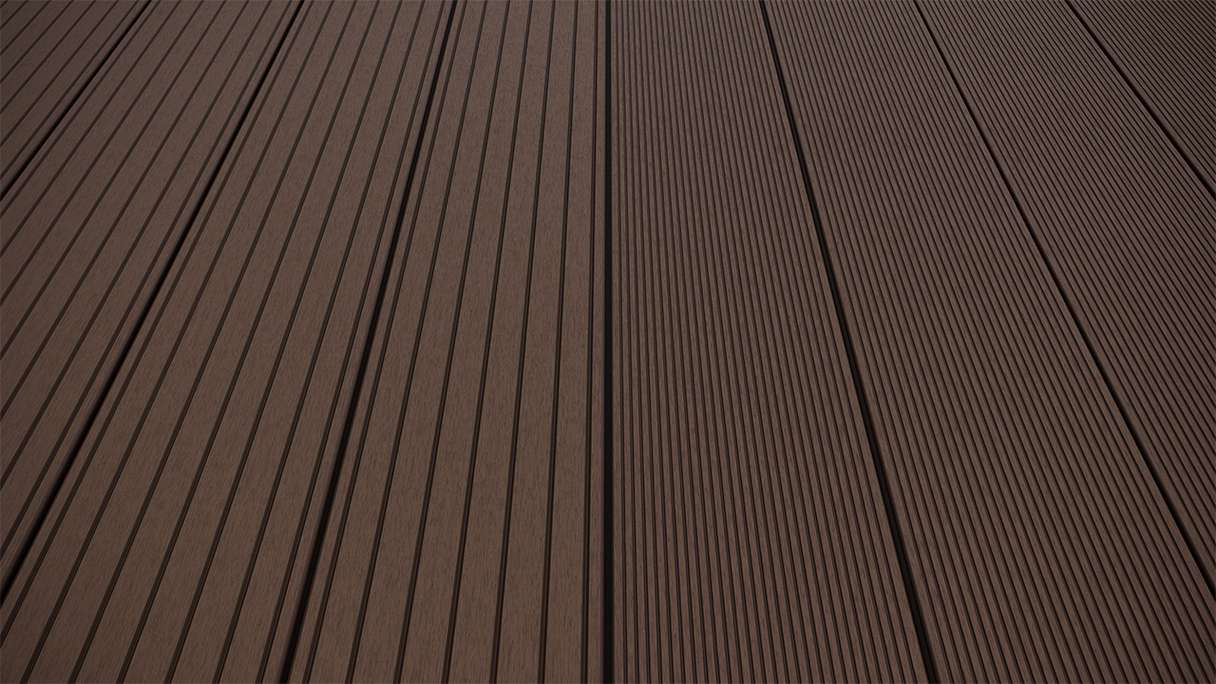 planeo LineWood Lame de terrasse WPC massif - brun foncé 3m rainuré/cannelé