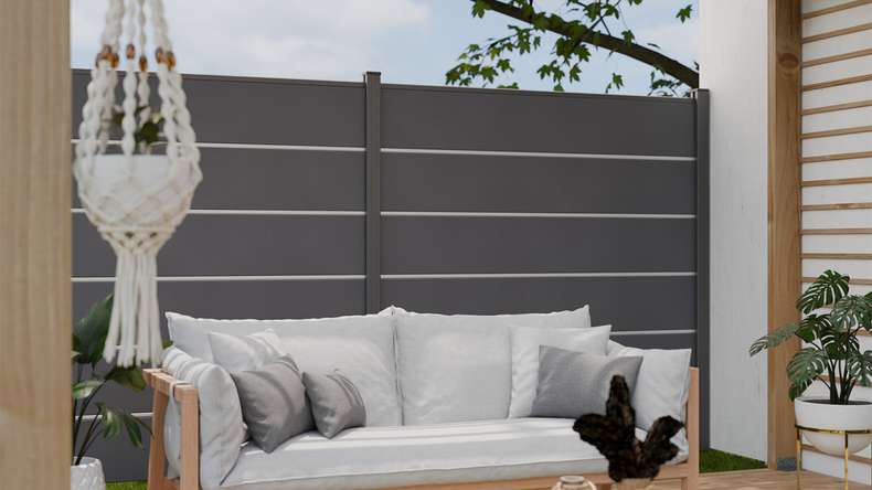planeo Gardence Simply Premium - Clôture à emboîter en PVC gris anthracite avec pilastres en anthracite 180 x 180 cm