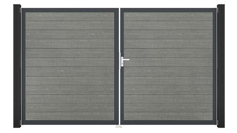 planeo Gardence Simply Small - Porte en PVC - DIN droite 2 vantaux Grey Ash Cut avec cadre en aluminium anthracite | DB703 300 x 180 cm