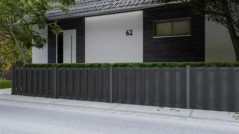 planeo Gardence Premade - Clôture de jardin BPC Clôture d'avant-cour anthracite avec DB703 Anthracite Traverse 180 x 90cm
