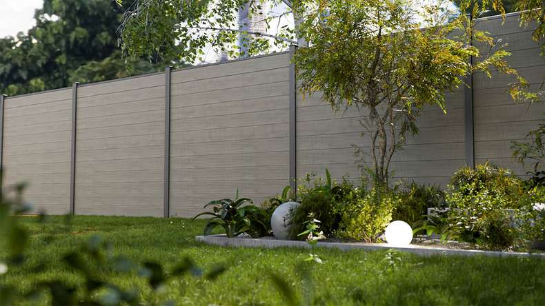 planeo Gardence Simply Small - Clôture PVC à emboîter Grey Ash Cut 180 x 180 cm