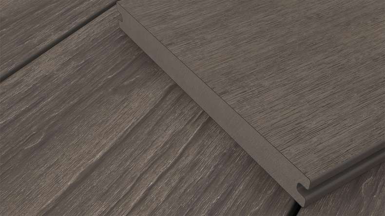 planeo MAXLine Antik - Planche de terrasse WPC CoEx gainée XL massif - brun foncé 3m rustique structuré/lisse brossé